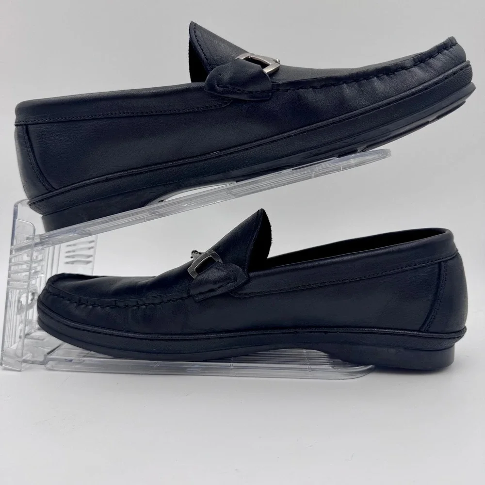 Sandrino by Sandro‎ Moscoloni Italian Leather Men's 11.5 Silver Horsebit Loafers